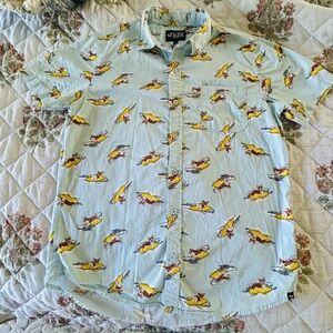 RUDE Sky Blue Shirt with surfing corgi dog men’s medium